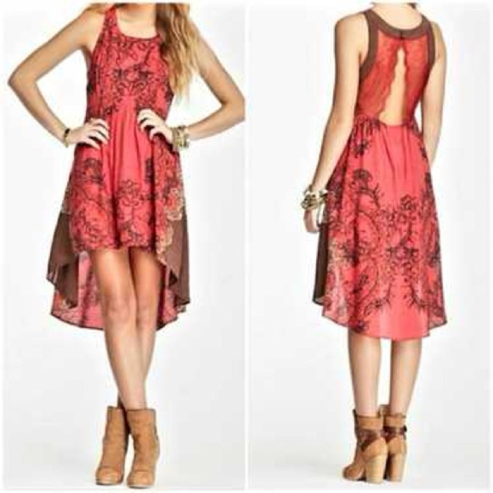 Free People Elegant red, black and Brown Women's Dress high, low. Size small S